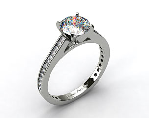 14k White Gold Thin Channel Set Round Shaped Diamond Engagement Ring
